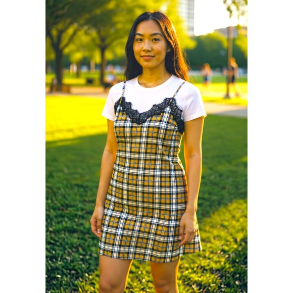 Lalu Yellow and Black Plaid Dress, Sz 6 - Picture 1 of 11